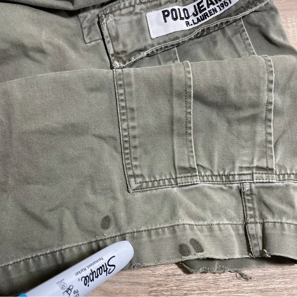 Polo Jeans Co. Ralph Lauren Distressed Faded Utility Cargo Shorts Men‎ 36 Green - Picture 5 of 5